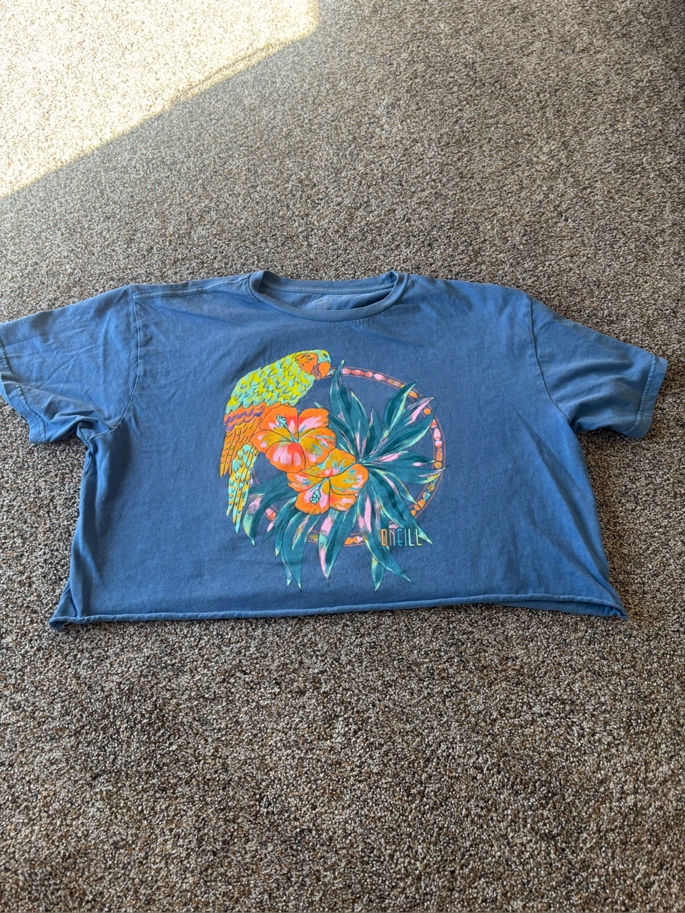 O’Neill Tropical Parrot Floral Graphic Crop Tee Blue Size Large
